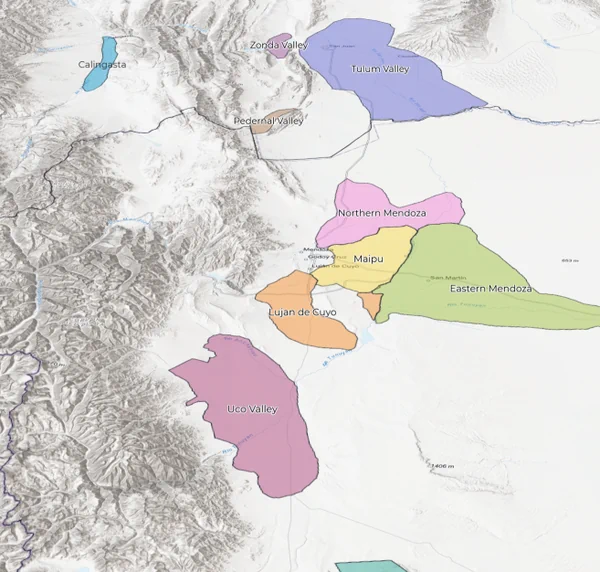 Wine map of Argentina showing Mendoza, Salta, and Patagonia regions
