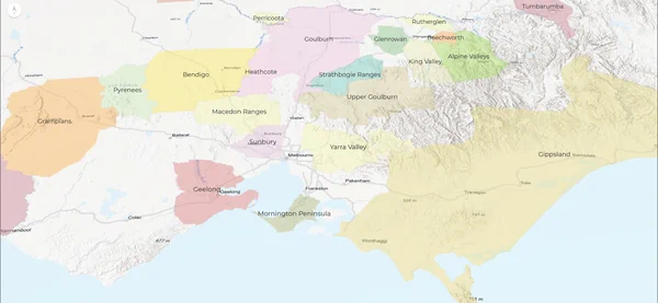 Wine map of Australia showing major GI zones