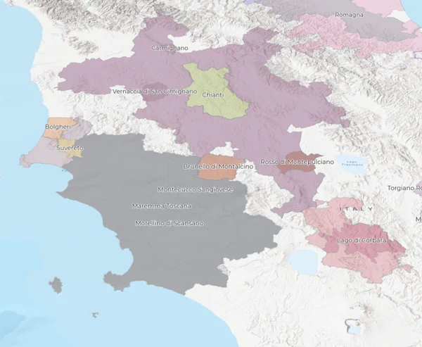 Wine map of Italy covering all 20 regions