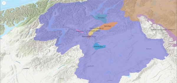 Wine map of New Zealand showing North and South Island regions