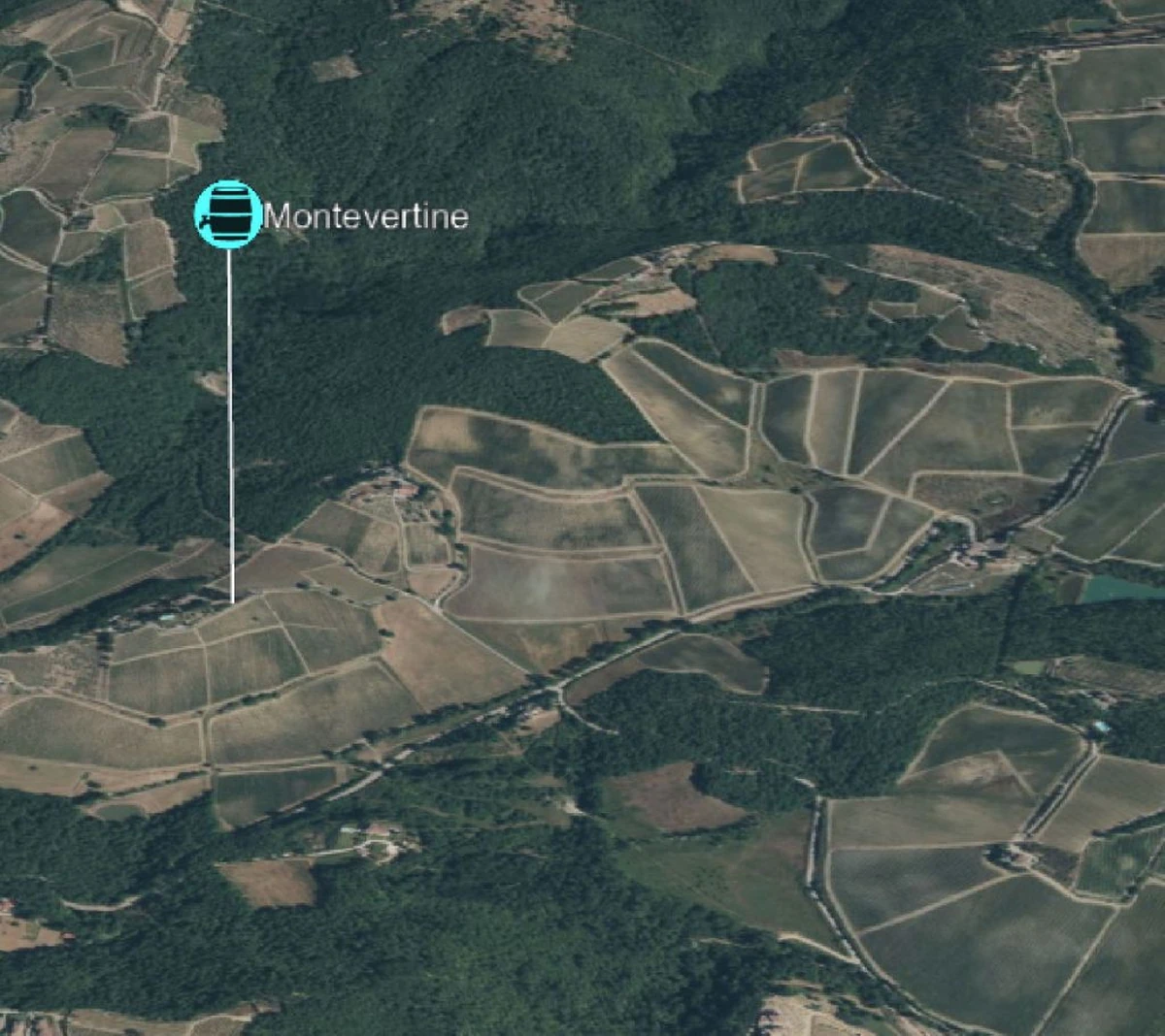 Interactive 3D geospatial wine tour showing the terroir of Montevertine in Tuscany