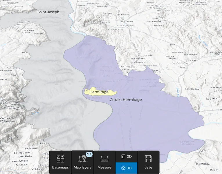 SommGeo Map Maker interface showing a custom Northern Rhône wine map