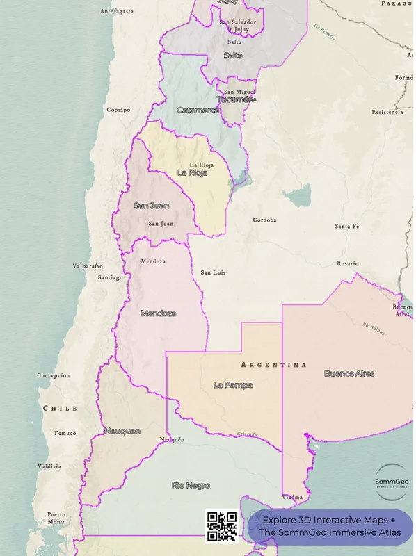 2D interactive GIS map overview of all Argentine wine-producing provinces from Jujuy and Salta to Patagonia