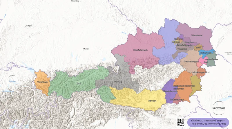 Interactive SommGeo Fast Map showing all of Austria's wine regions and DAC appellations