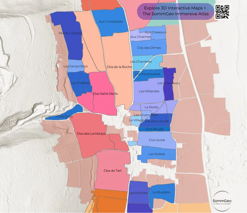 2D interactive map of Morey-Saint-Denis vineyards showing Grand Cru and Premier Cru climats
