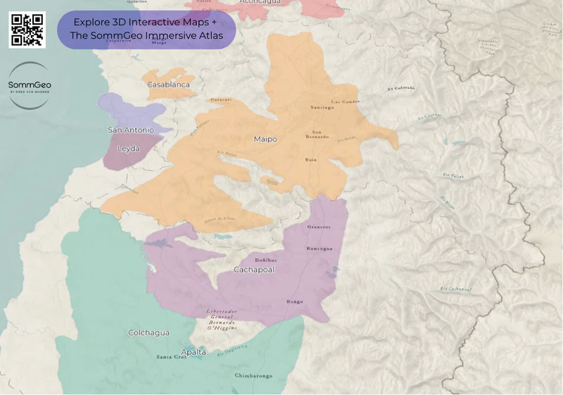 3D terrain map of Chile's wine regions in SommGeo Map Maker