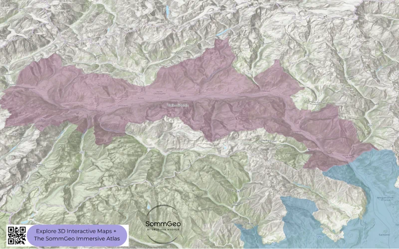 3D topographic view of Valle d'Aosta wine region in the Italian Alps on SommGeo Map Maker