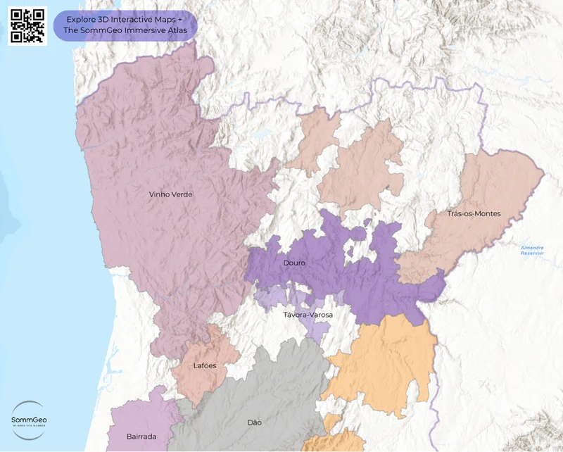 Interactive map of northern Portugal wine regions including the Douro Valley, Vinho Verde, and Trás-os-Montes