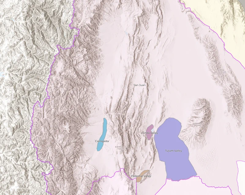 SommGeo Fast Map of San Juan province wine regions including Pedernal and Calingasta appellations