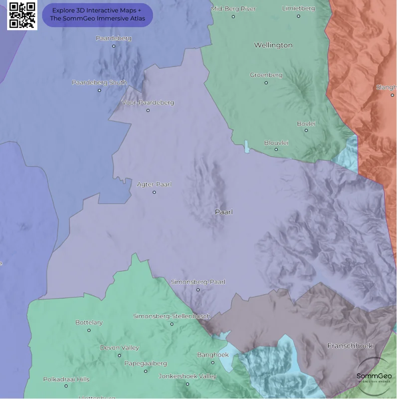 Interactive GIS wine map of Stellenbosch, Paarl, and Franschhoek districts within South Africa's Coastal Region