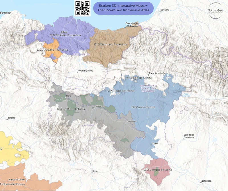 Interactive GIS map of Rioja and Basque Country wine regions showing DOCa and DO boundaries