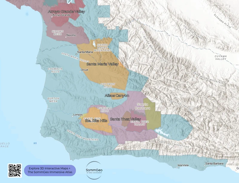 Interactive GIS map of Santa Barbara wine region showing AVA boundaries in Central Coast California