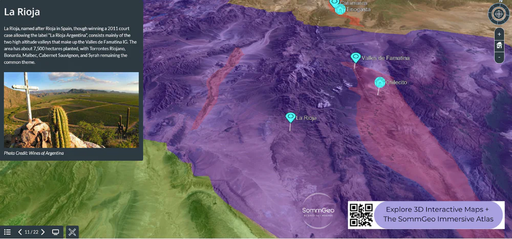 3D Tour of Argentina's La Rioja wine region showing Famatina Valley vineyards at the foot of the Andes
