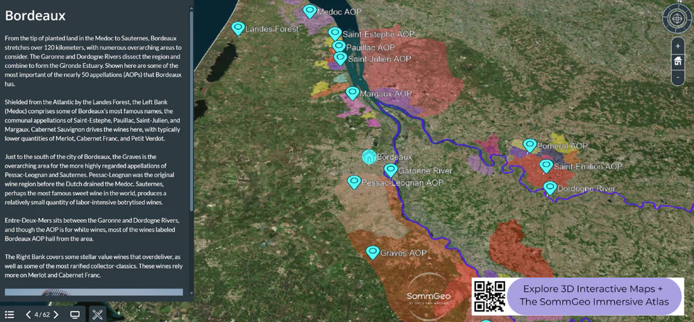 3D Tour overview of Bordeaux's most prominent wine regions and AOP boundaries
