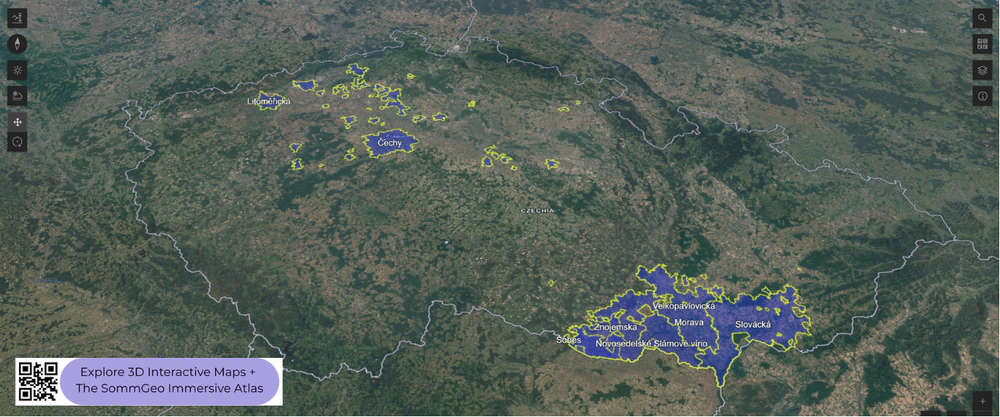3D terrain view of Czech Republic wine regions in southern Moravia in SommGeo's interactive map